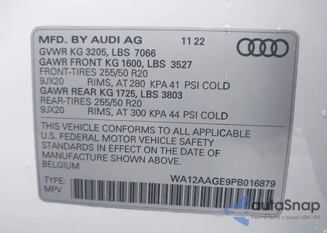 2023 Audi E-Tron Sportback Premium Plus S Line Quattro from USA, damaged, VIN WA12AAGE9PB016879